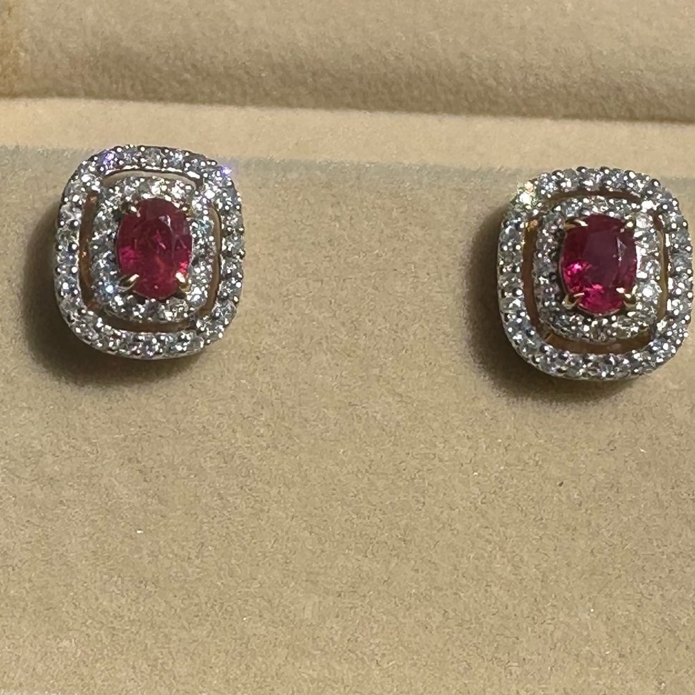 New Natural Burmese Ruby And Diamond Earrings in 18 k solid gold